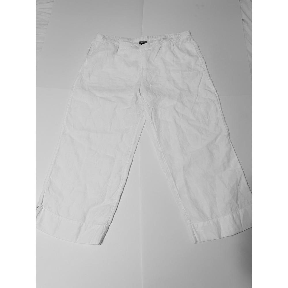 J. Jill White 100% Linen Wide Leg Cropped Pants Size Large Elastic Waist
